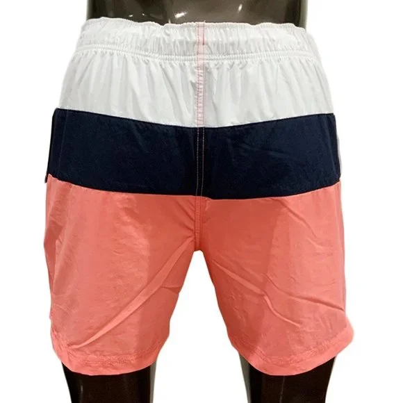 NWT NAUTICA MSRP $59.99 COLOR BLOCK BEACH SURF MEN'S PALE CORAL BOARD SHORTS
